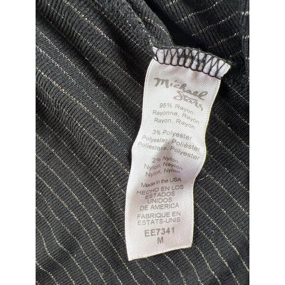 Michael Stars Women Size M Black Top Silver Stripe High Neck Turtleneck Stretchy - Picture 10 of 14